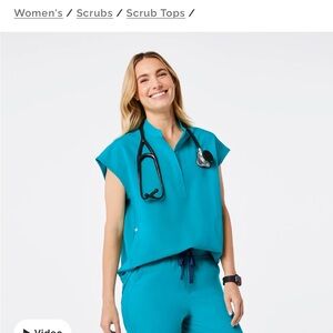 FIGS Rafaela Oversized Scrub Top Teal NWT